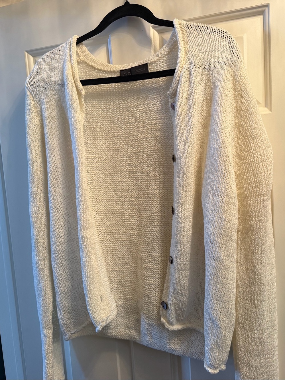 Zara Cream Open-Weave Button Cardigan